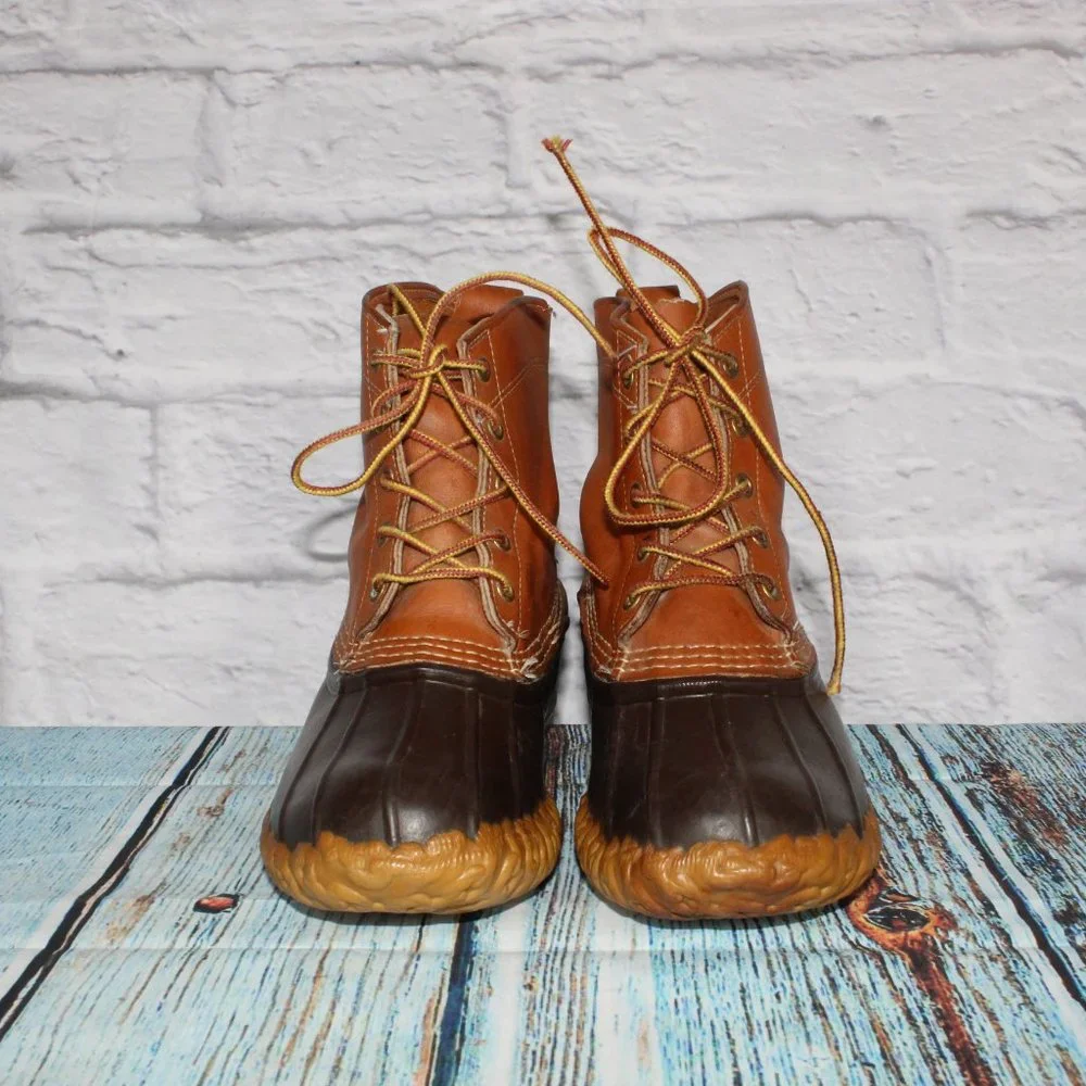 LL BEAN Brown Leather Unlined Waterproof Duck Boots Size 9 M - Picture 4 of 9